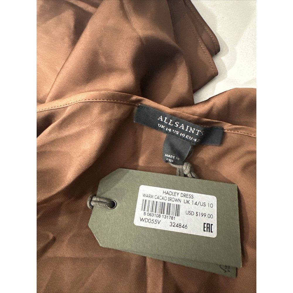 NWT $199 All Saints‎ [ 10 US ] Hadley Cowl Neck Midi Slip Dress Warm Brown - Picture 3 of 16